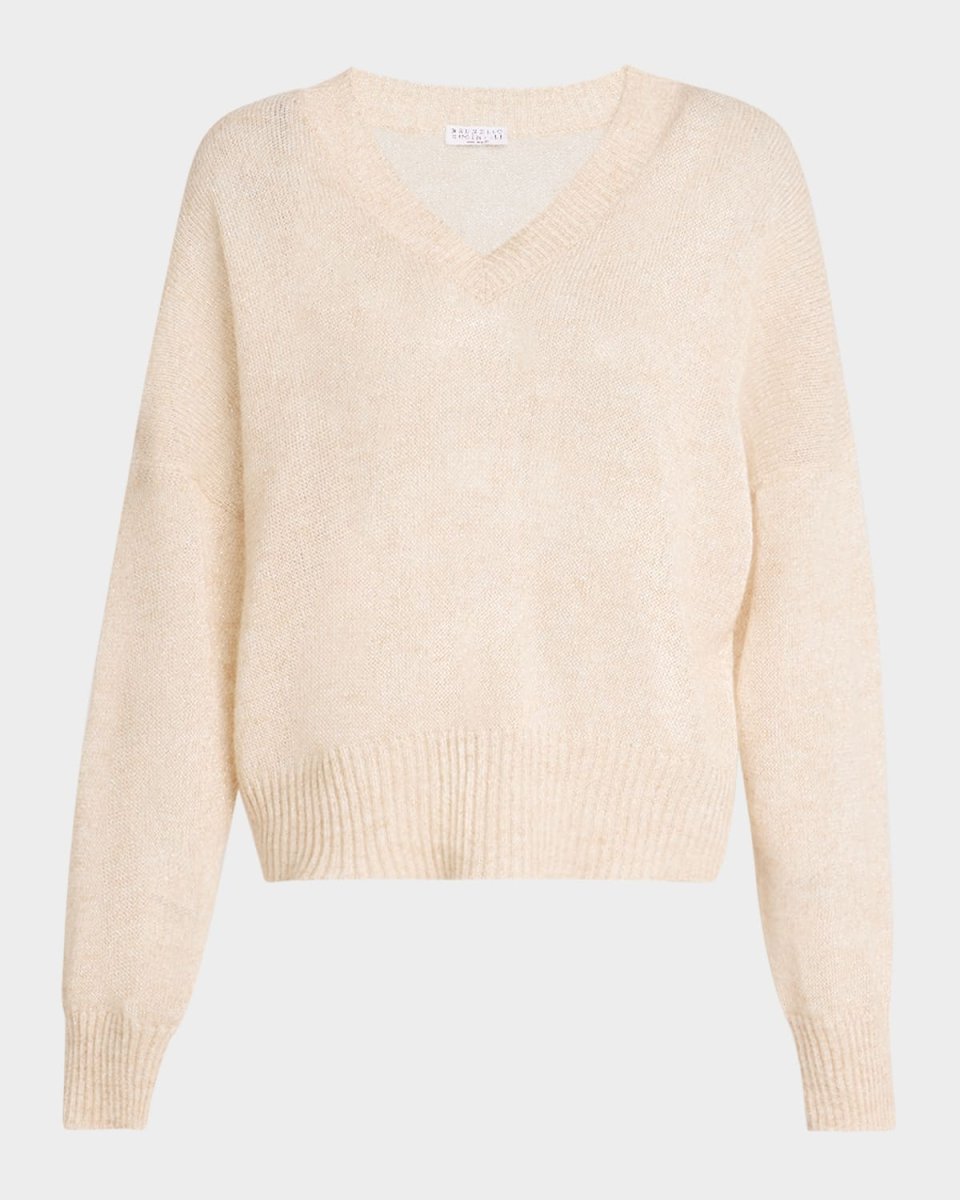 Micro Paillettes V-Neck Mohair Knit Sweat